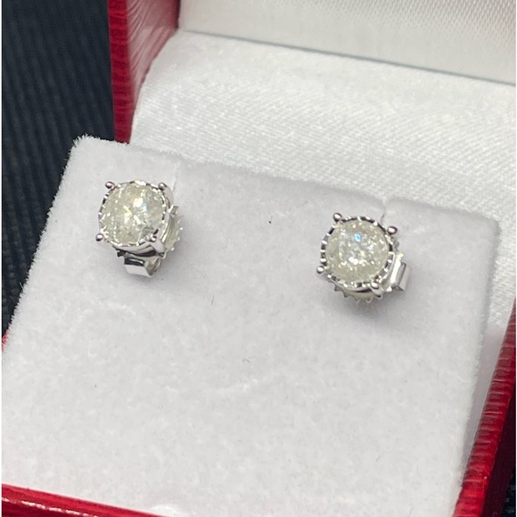 Sale ✨ GIA Certified • 1.12CTW Genuine Natural Diamond Stud Earrings in 10K WG - Picture 2 of 11